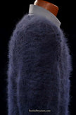 Charcoal-grey men's handknit luxurious crewneck angora sweater in large size