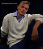 Men's classic white cable knit V-neck cricket sweater pullover, pre-owned, size Large/X-Large