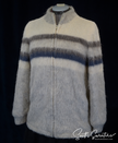 Men's retro Icelandic wool coat with grey and blue four-tone stripes and nylon lining by Samband of Iceland