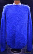 Men's electric-blue hand-knit crewneck mohair blend sweater by Zara Men Moda Sport in X-Large