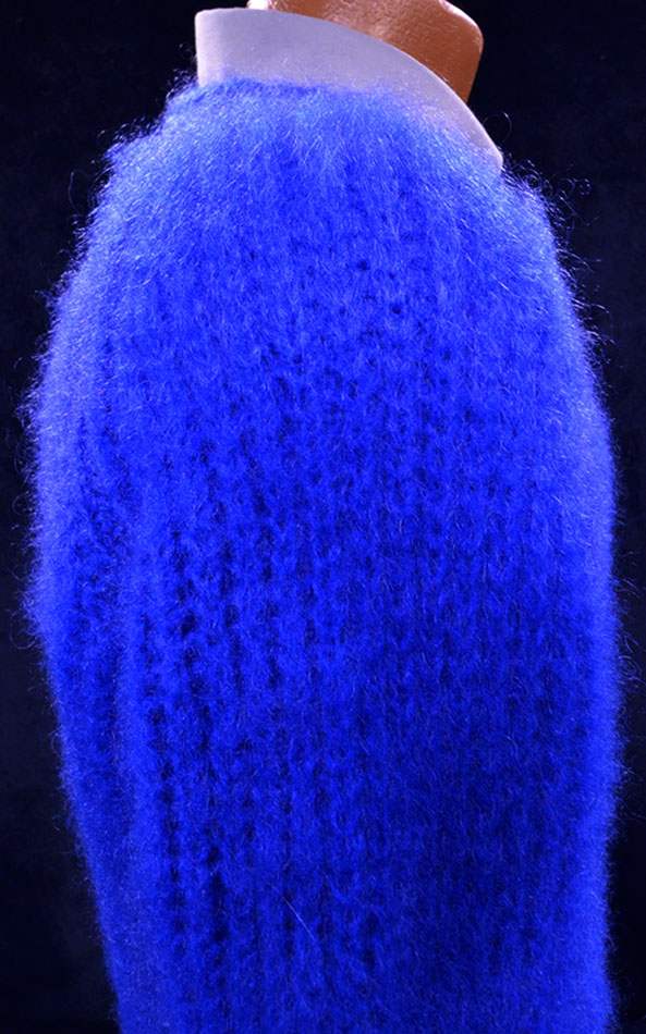 Men's electric-blue hand-knit crewneck mohair blend sweater by Zara Men Moda Sport in X-Large