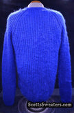 Men's electric-blue hand-knit crewneck mohair blend sweater by Zara Men Moda Sport in X-Large