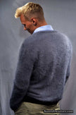 Charcoal-grey men's ultra-soft angora sweater hand-knit from 85% angora 15% nylon fibers