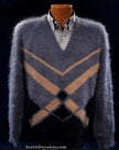 Charcoal-grey men's ultra-soft angora sweater, hand-knit crewneck, size small-medium, 85% angora, 15% nylon, ready to ship in USA