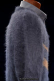 Charcoal-grey men's ultra-soft angora sweater crewneck, hand-knit from 85% angora and 15% nylon fibers