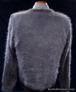 Charcoal-grey men's ultra-soft angora sweater hand-knit with 85% angora fiber and 15% nylon, crewneck style