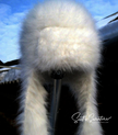 Siberian woman's white Angora Ushanka hat hand-knit from 100% Siberian angora with traditional ear and forehead flaps