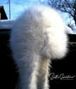 Hand-knit Siberian Woman's White Angora Ushanka Hat with traditional top-flap and ear-covering side flaps