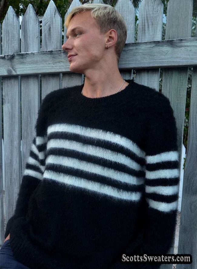 Men's Crewneck Sweater Black with white stripes