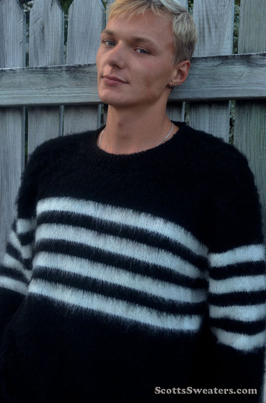 Men's Striped Crewneck Mohair Sweater
