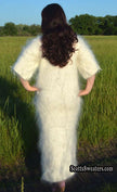 Ivory fuzzy mohair full-length sweaterdress with open-lace neckline and half sleeves by Scott's Sweaters