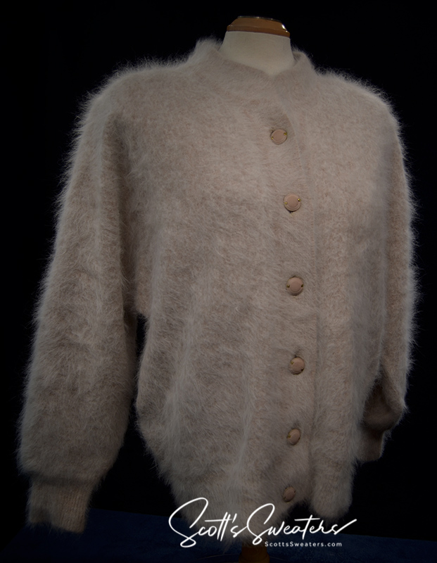 Woman's Beige Angora Cardigan Sweater by Connie A. Lee