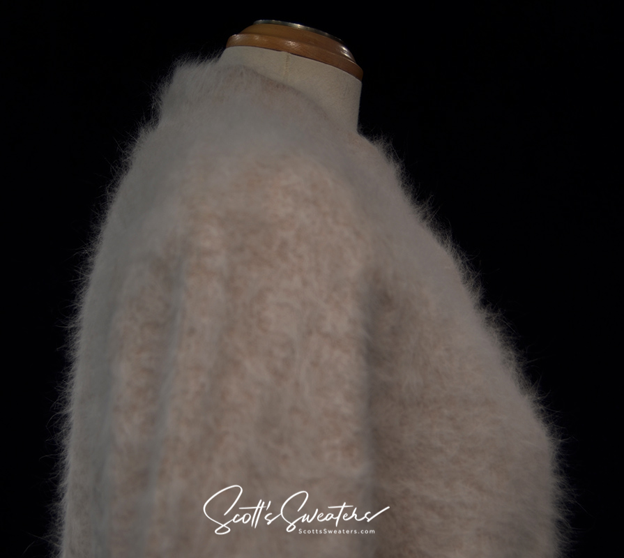 Woman's beige angora cardigan sweater by Connie A. Lee, nylon lined, size small-medium 40-42