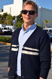 Men's navy blue mohair cardigan sweater with horizontal stripes by GANT Rugger