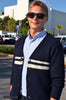 Men's navy blue mohair cardigan sweater with horizontal stripes by GANT Rugger