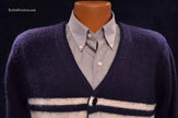 Navy blue men's cardigan mohair sweater with horizontal white stripes by Gant Rugger