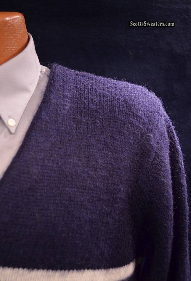 Navy blue mohair wool cardigan sweater with horizontal stripes by GANT Rugger