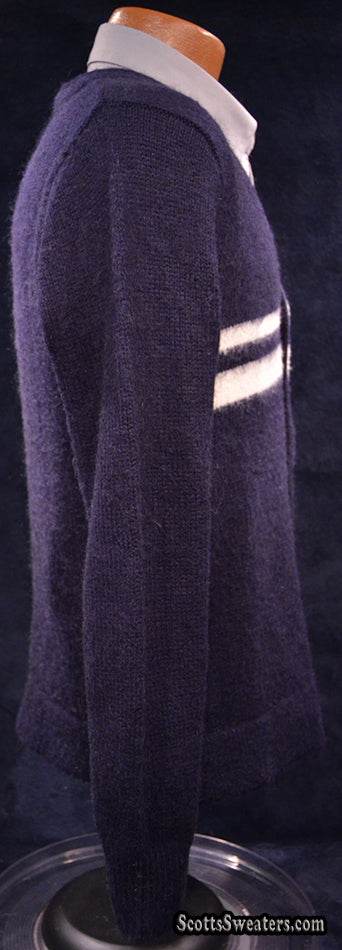 Navy blue men's cardigan mohair sweater with white horizontal stripes by Gant Rugger