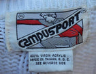 Retro classic men's V-neck cable-knit tennis sweater with red and grey striped trim by Campusport