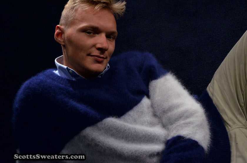 Men's striped angora crewneck sweater close-out sale ultra-soft limited stock