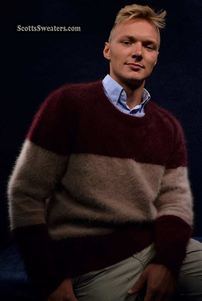 Men's striped angora crewneck sweater in close-out sale by Scott's Sweaters
