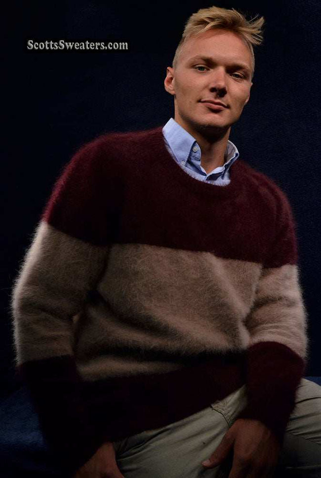 Men's striped angora crewneck sweater in close-out sale by Scott's Sweaters