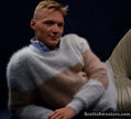 Men's striped angora crewneck sweater close-out sale by Scott's Sweaters