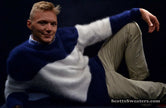 Men's striped angora crewneck sweater on close-out sale by Scott's Sweaters