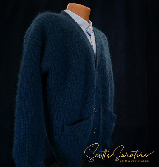 Men's Teal-Green Rib-knit Mohair Cardigan Sweater by WilliWear-WilliSmith