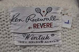 Men's retro cable-knit tennis sweater cardigan by Ken Rosewall Revere, pre-owned size small-medium