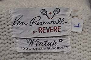 Men's retro cable-knit tennis sweater cardigan by Ken Rosewall Revere, pre-owned size small-medium