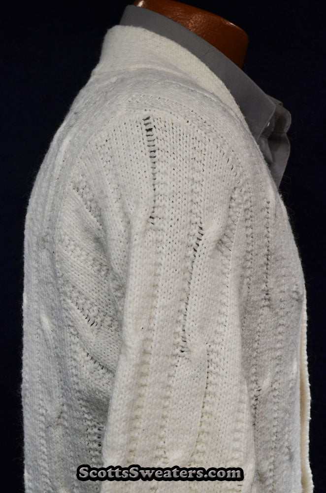 Men's classic retro cable-knit tennis sweater by Ken Rosewall, small-medium size.