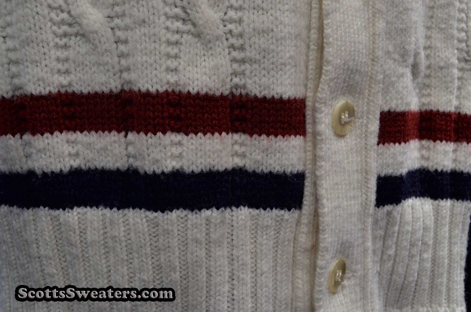 Men's retro cable-knit tennis sweater by Ken Rosewall Revere in small-medium size