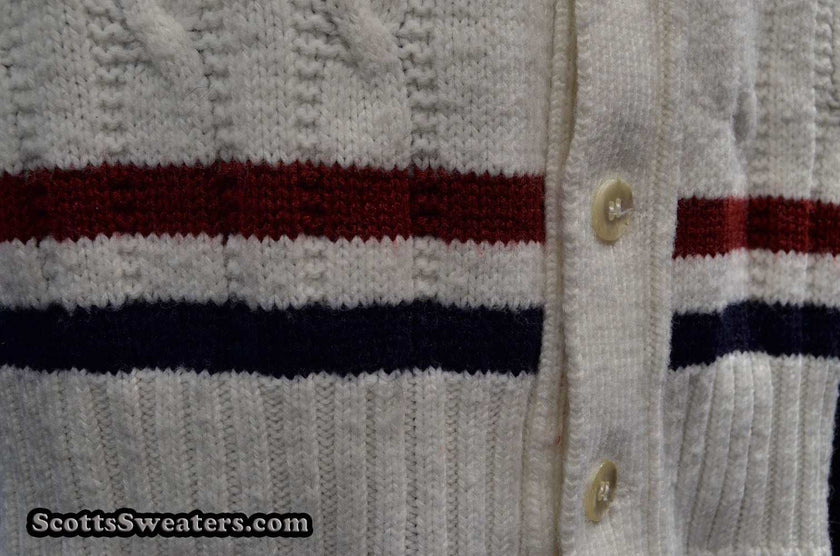 Men's retro cable-knit tennis sweater by Ken Rosewall Revere in small-medium size