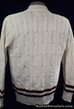 Men's retro cable-knit tennis sweater cardigan by Ken Rosewall Revere in size small-medium