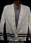 Men's retro cable-knit tennis sweater cardigan by Ken Rosewall Revere in small-medium size