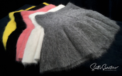 Soft and fluffy woman's short angora skirts in multiple colors with elastic waistband by Scott's Sweaters