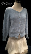 Woman's short angora skirt with elastic waistband in cream color by Scott's Sweaters
