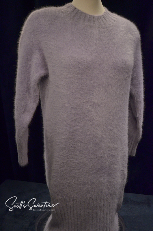 Light-blue angora crewneck sweaterdress with long sleeves and soft texture