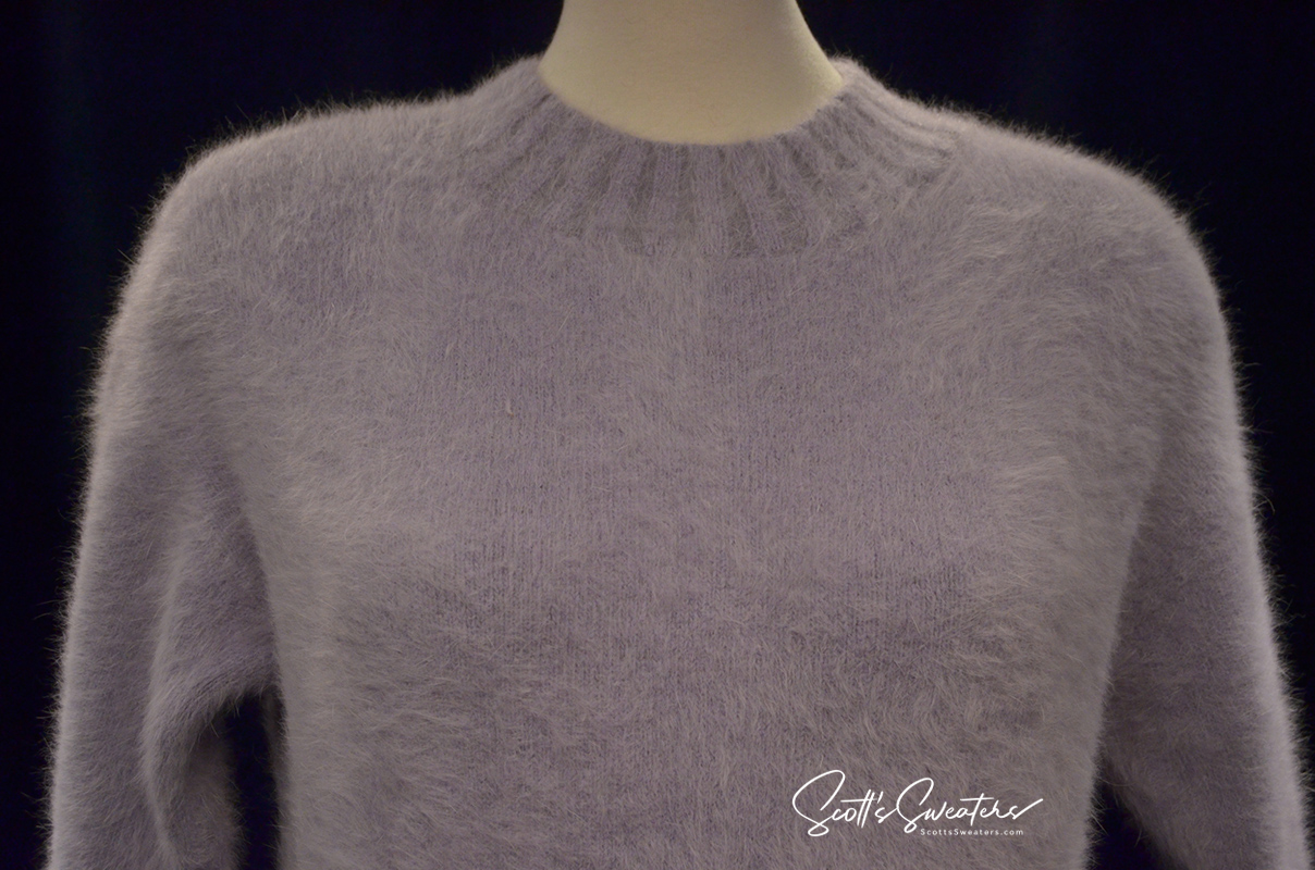 Light-blue angora crewneck sweaterdress in soft light bluish-grey, small-medium size