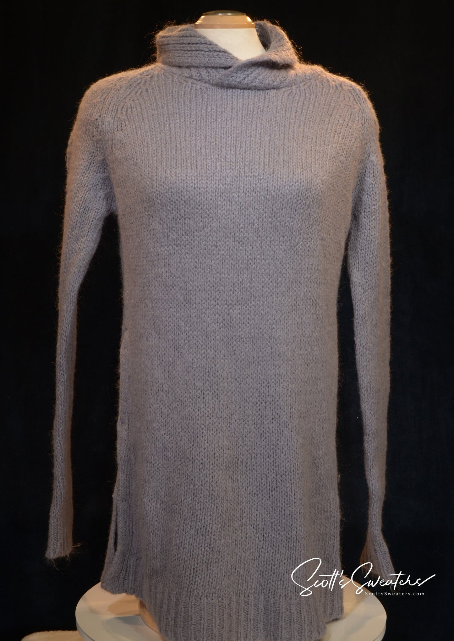 Men's Long Sweater slate-grey mohair shawl-neck sweater by Zara with side slits and snap closures