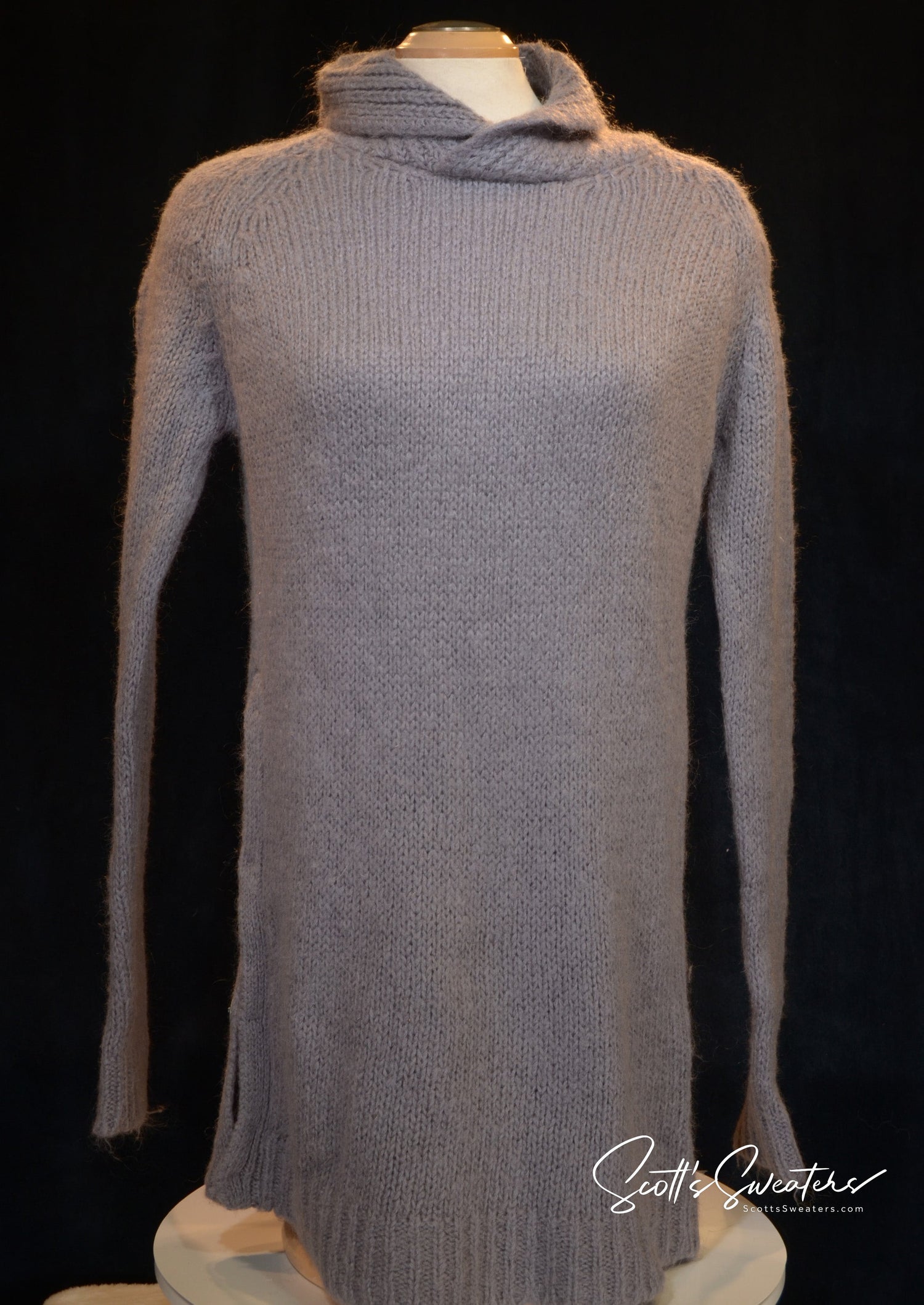 Men's Long Sweater slate-grey mohair shawl-neck sweater by Zara with side slits and snap closures