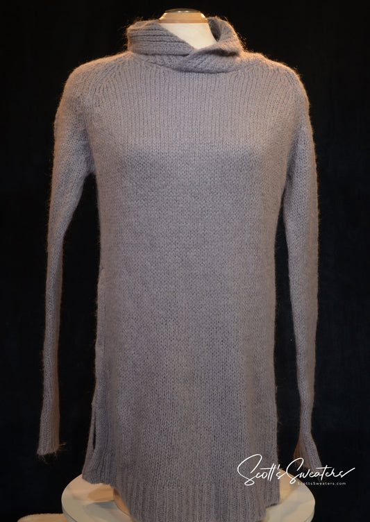 Men's Long Sweater slate-grey mohair shawl-neck sweater by Zara with side slits and snap closures
