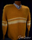 Golden retro classic mohair V-neck sweater with white stripes by Mr. Pro