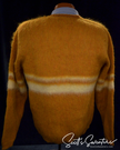 Golden retro classic mohair V-neck sweater with white stripes by Mr. Pro