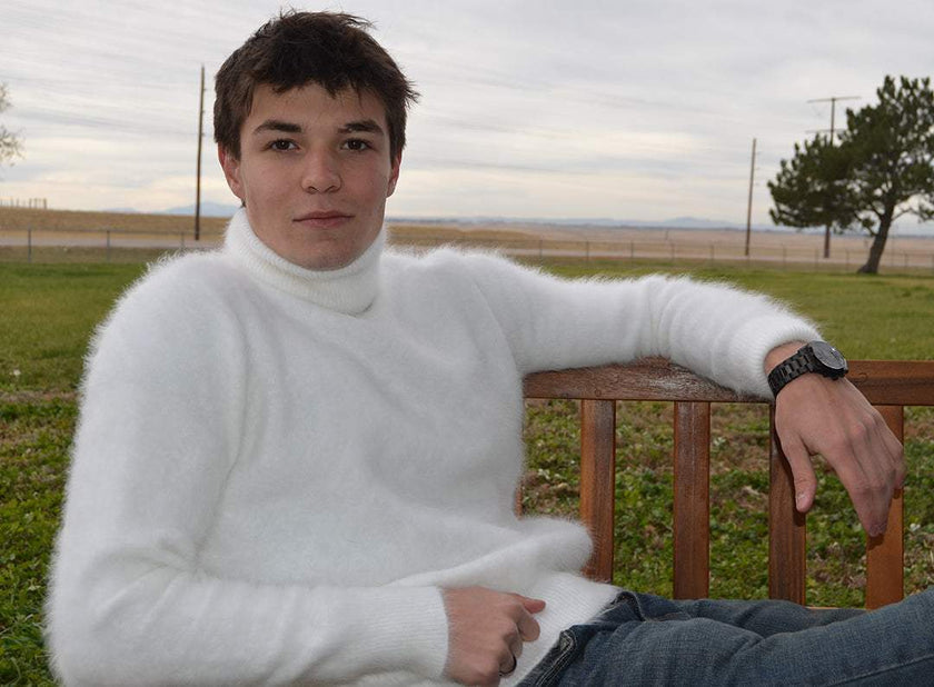 Men's turtleneck ultra-soft angora sweater in classic fit for all-day warmth and style
