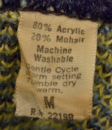 Navy French blue yellow retro shaggy argyle mohair sweater vest small size short length