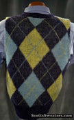 Navy French blue yellow retro shaggy argyle mohair sweater vest small size short length