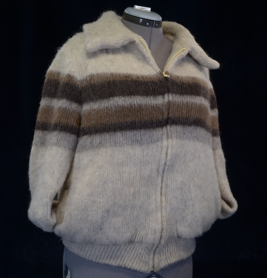 Men's ivory Icelandic wool jacket with grey and brown horizontal stripes by Hilda Ltd