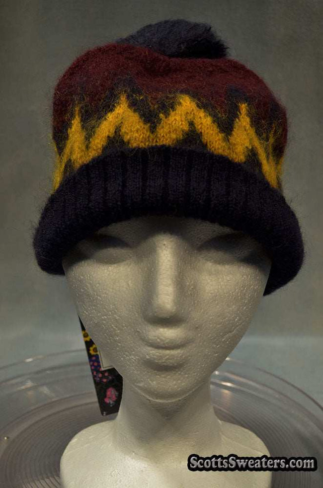 Matching burgundy hat and scarf for men's mohair crewneck sweater by Erdem x H&M